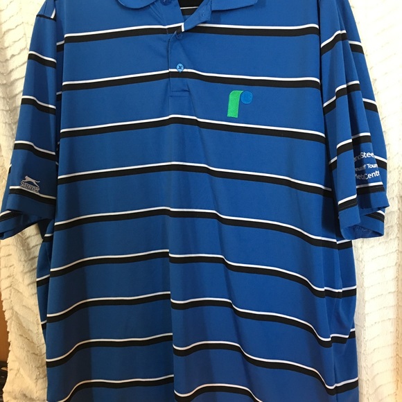 Slazenger Men's XL Golf Polo Bright Blue Striped - Picture 6 of 6